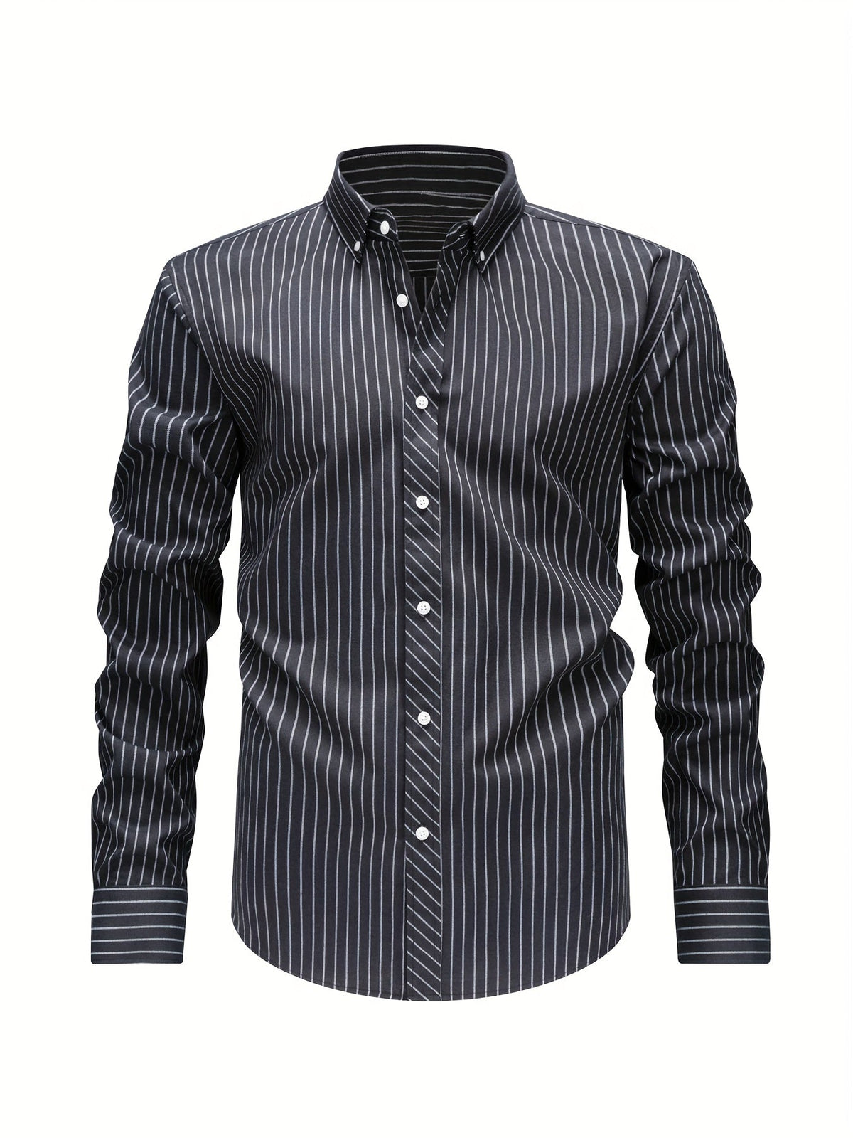 Chemise rayée col boutonné, noir