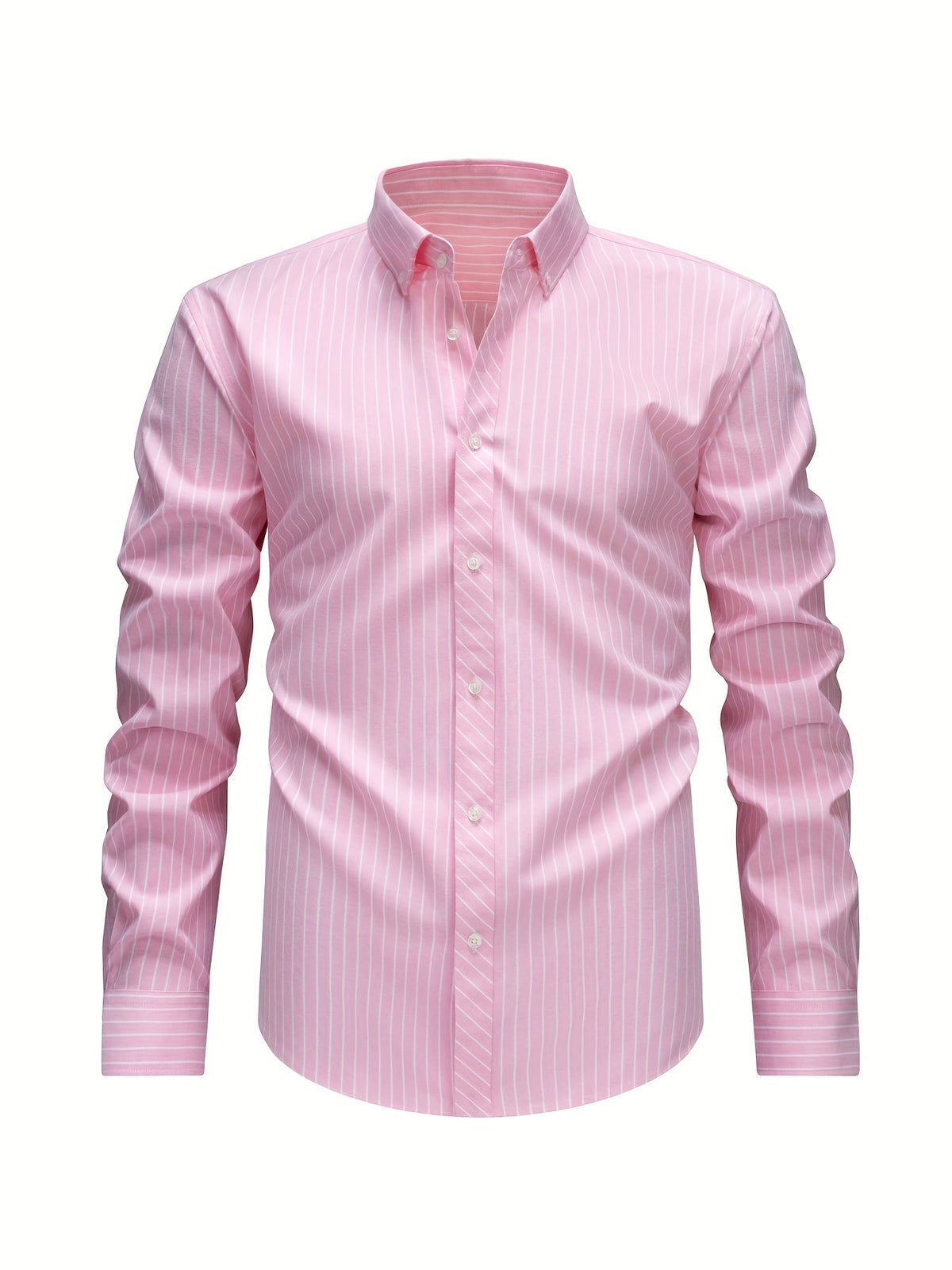Chemise rayée col boutonné, rose