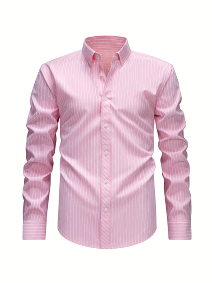 Chemise rayée col boutonné, rose