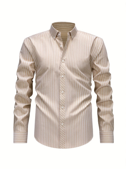 Chemise rayée col boutonné, beige