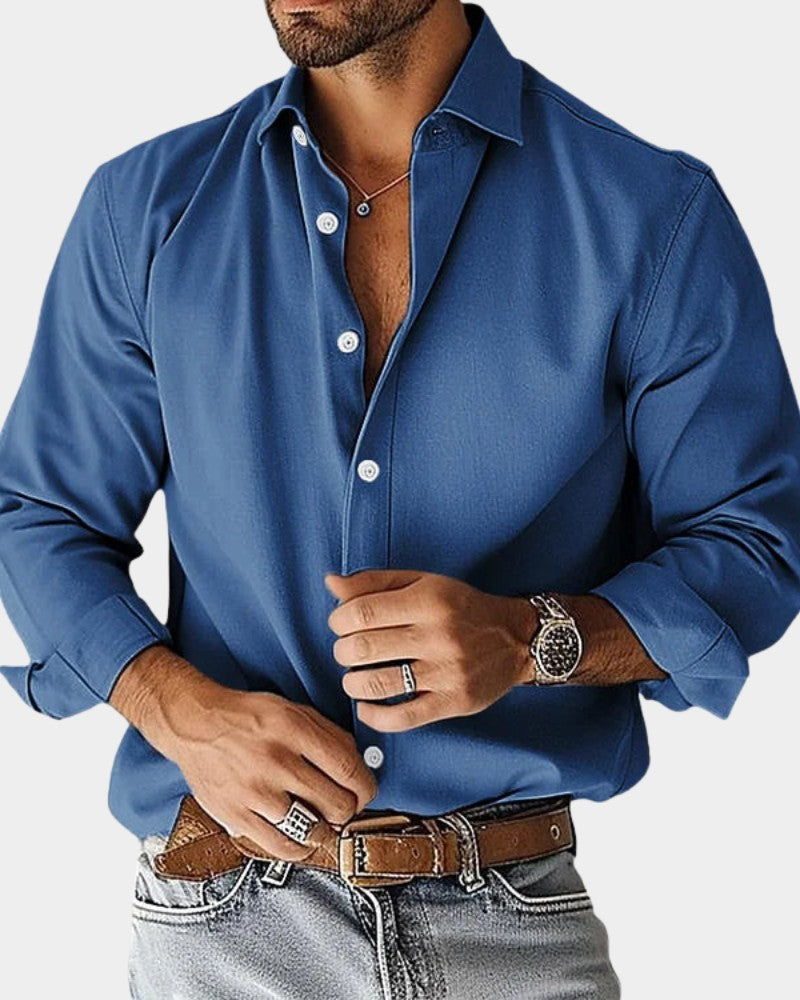 Chemise unie manches longues, bleu