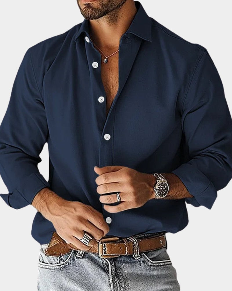 Chemise unie manches longues, bleu marine