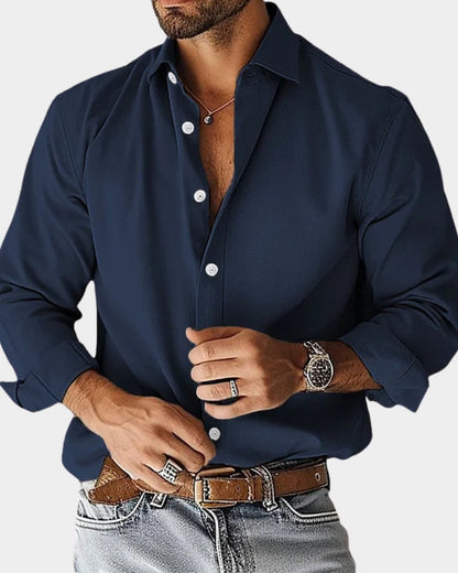 Chemise unie manches longues, bleu marine
