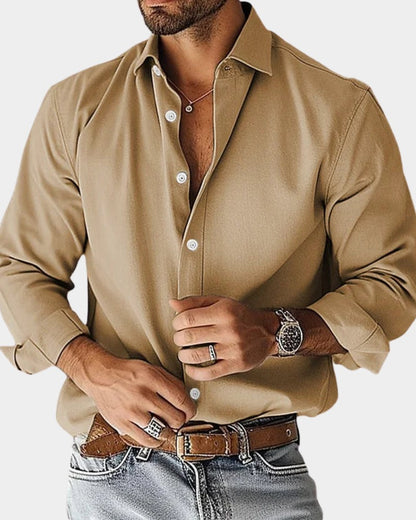 Chemise unie manches longues, beige