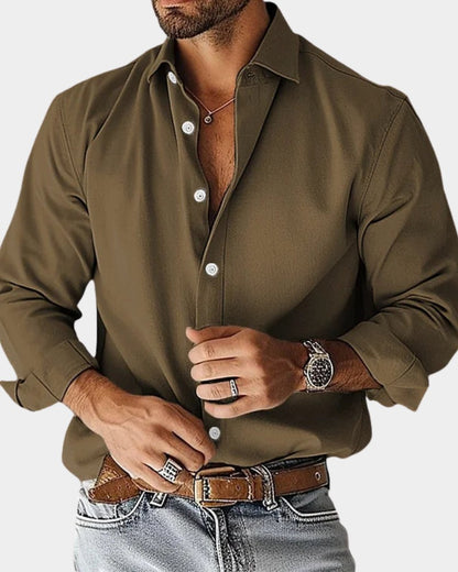 Chemise unie manches longues, kaki