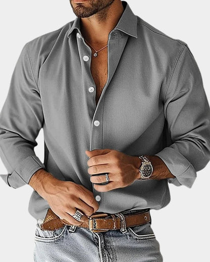 Chemise unie manches longues, gris