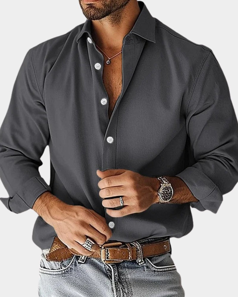 Chemise unie manches longues, gris foncé
