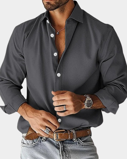 Chemise unie manches longues, gris foncé