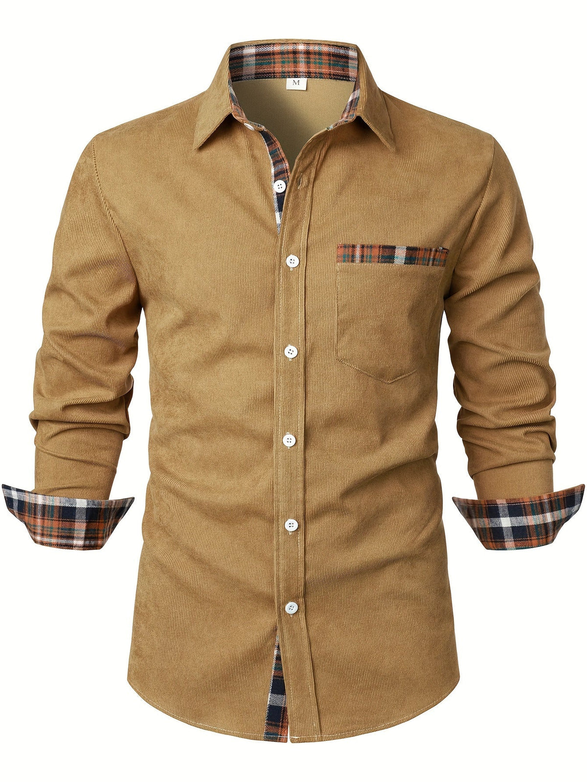 Chemise côtelée à carreaux, camel