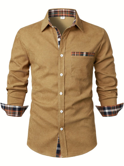 Chemise côtelée à carreaux, camel