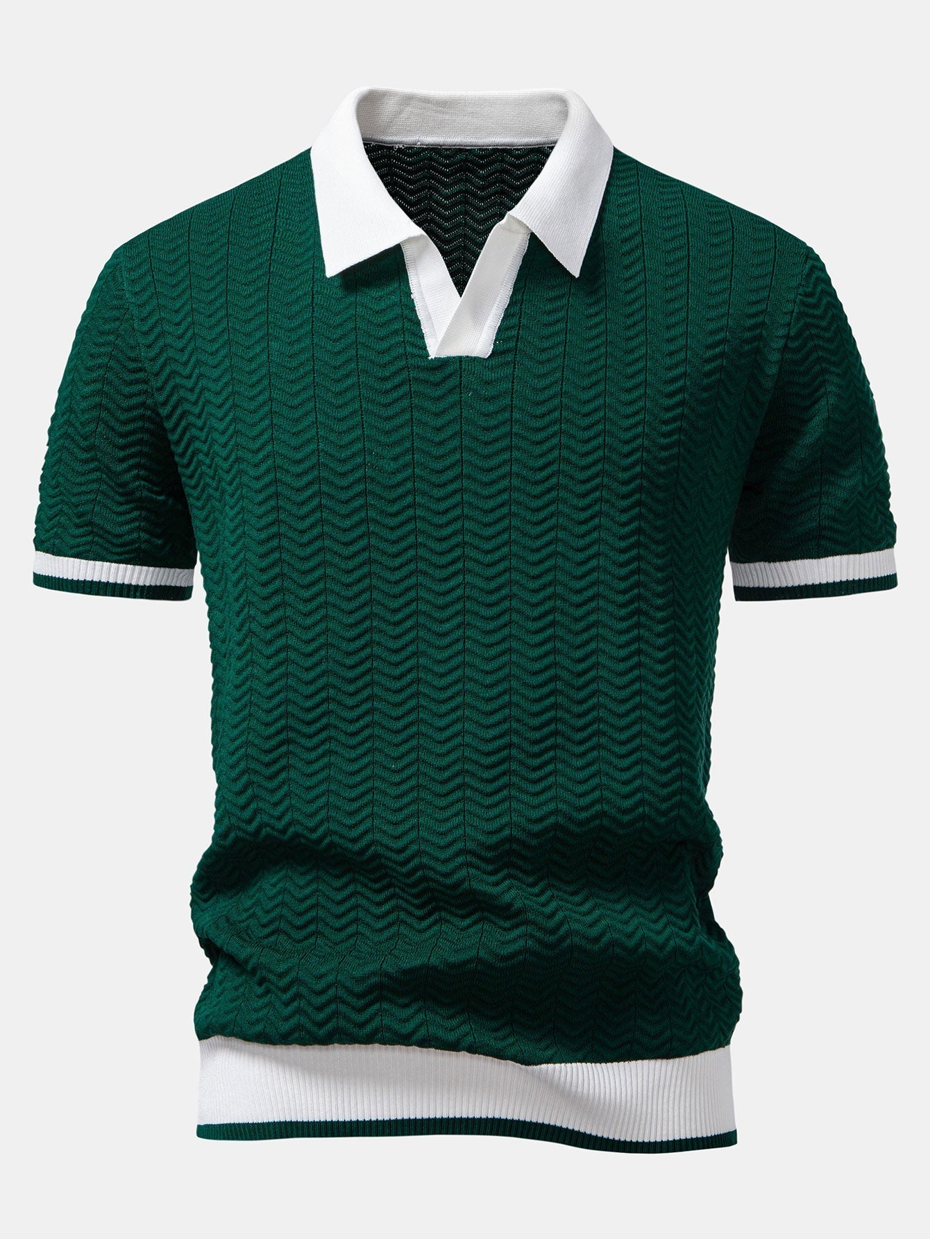 Chevron Knit Polo — forest green — By Old Money