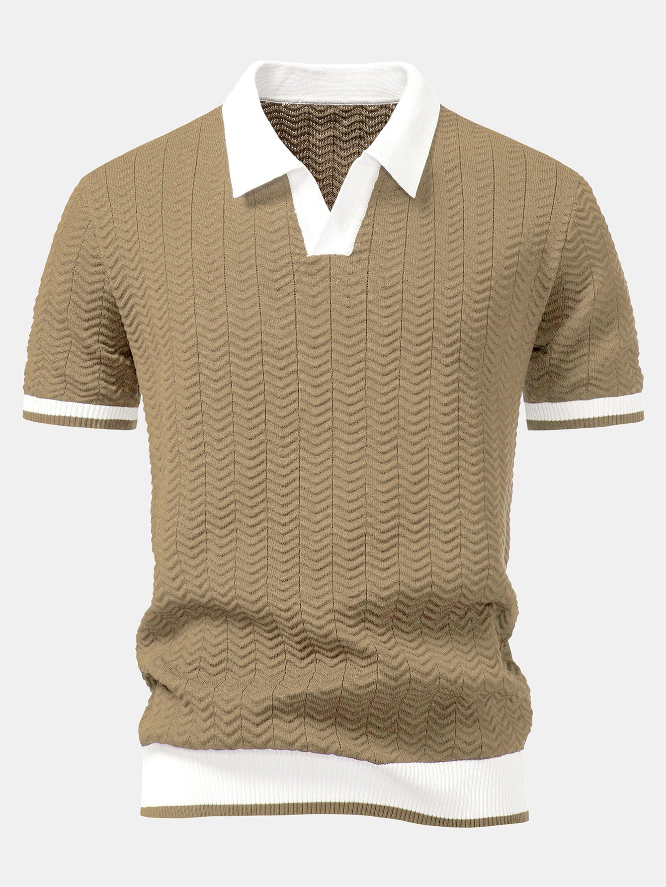 Chevron Knit Polo — tan — By Old Money