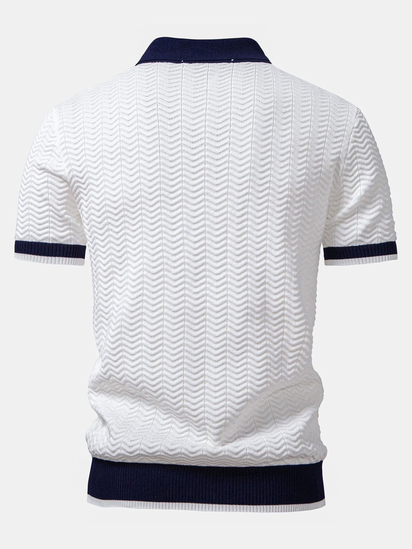 Chevron Knit Polo — white — By Old Money