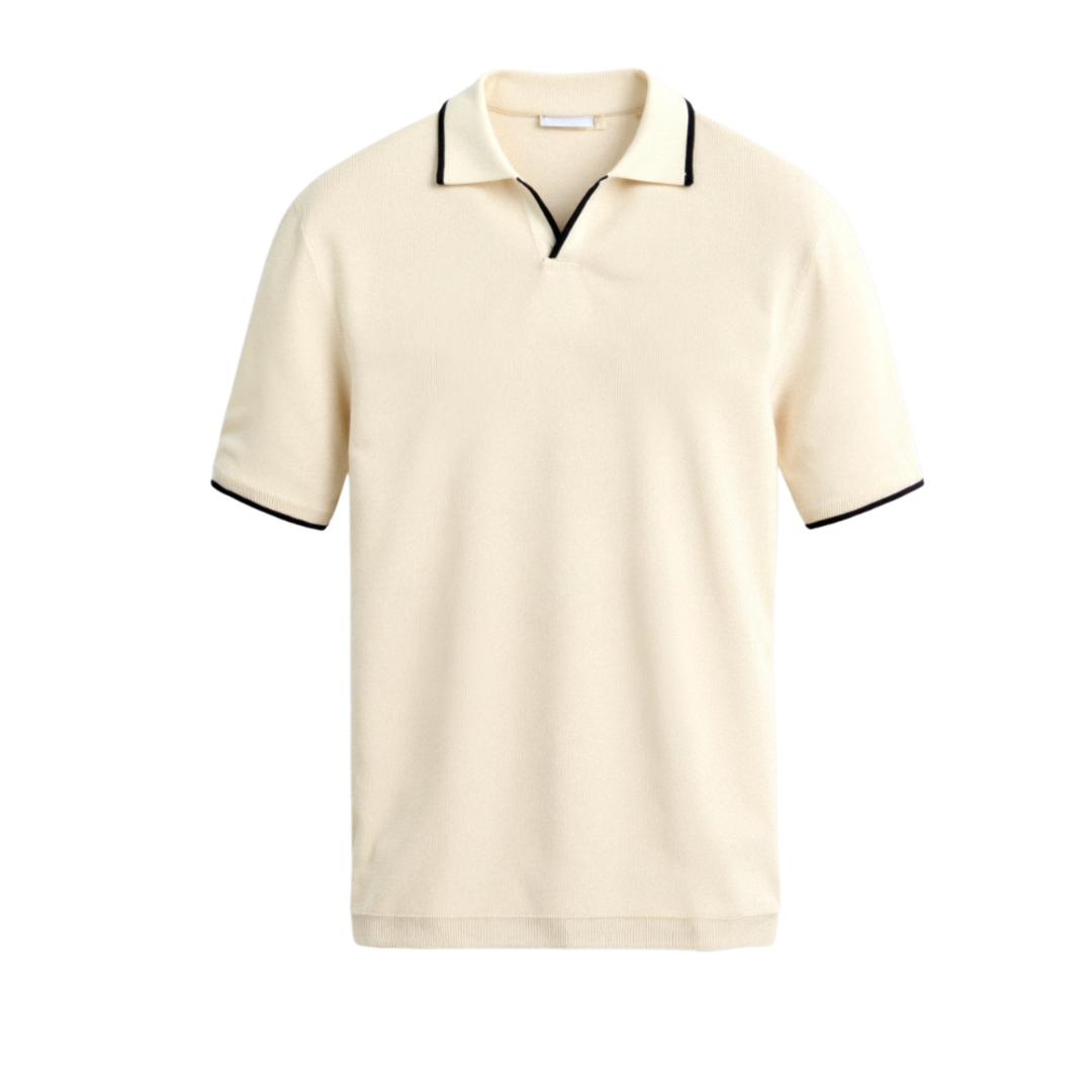 Contrast Trim Slim Polo cream front by Old Money