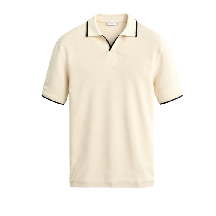Contrast Trim Slim Polo cream front by Old Money