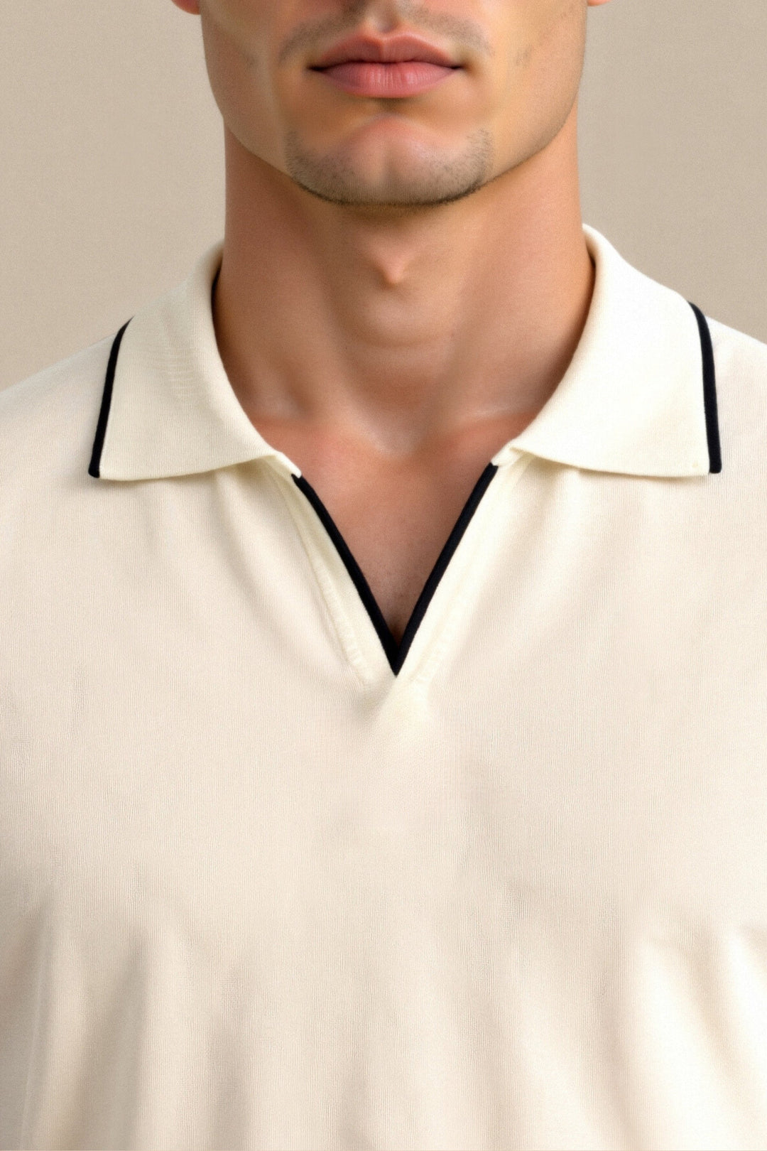 Contrast Trim Slim Polo cream alternate model view by Old Money