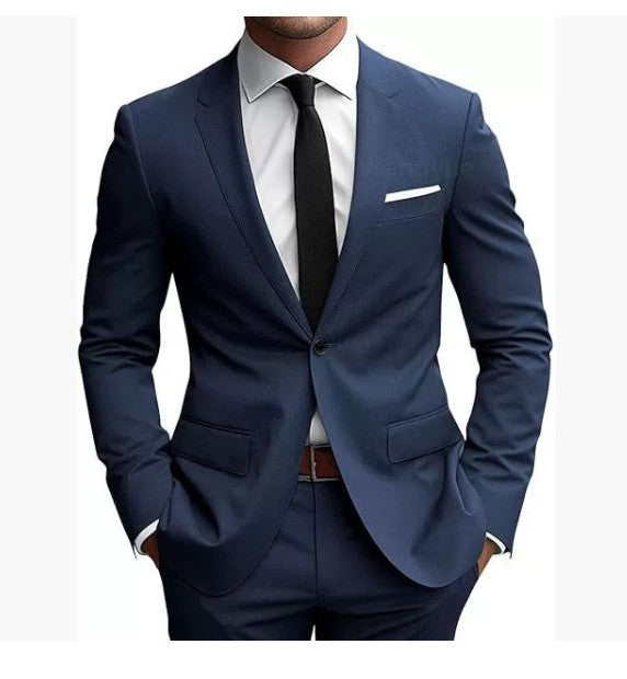 Costume ajusté deux pièces, bleu marine