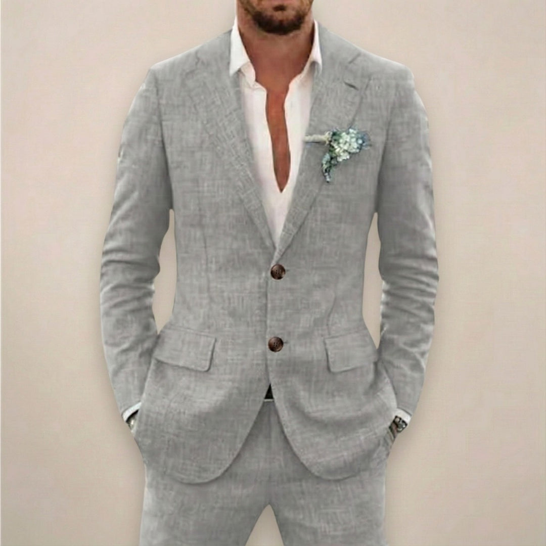Costume deux pièces ajusté, coloris gris clair