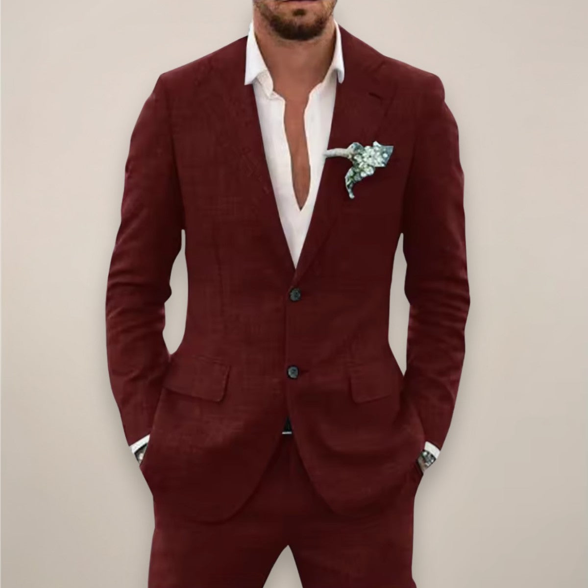Costume deux pièces ajusté, coloris rouge