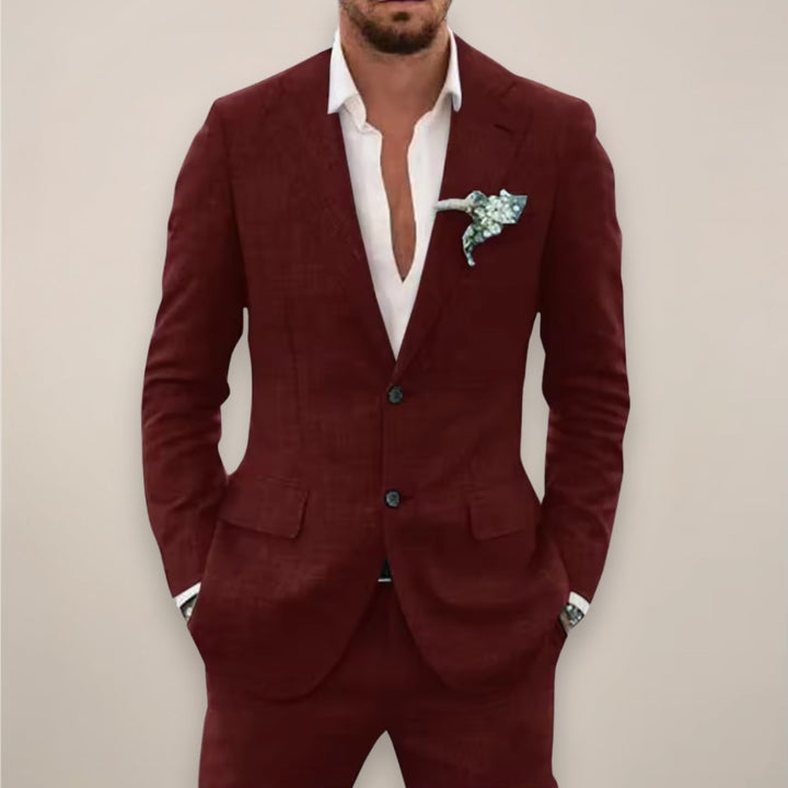 Costume deux pièces ajusté, coloris rouge