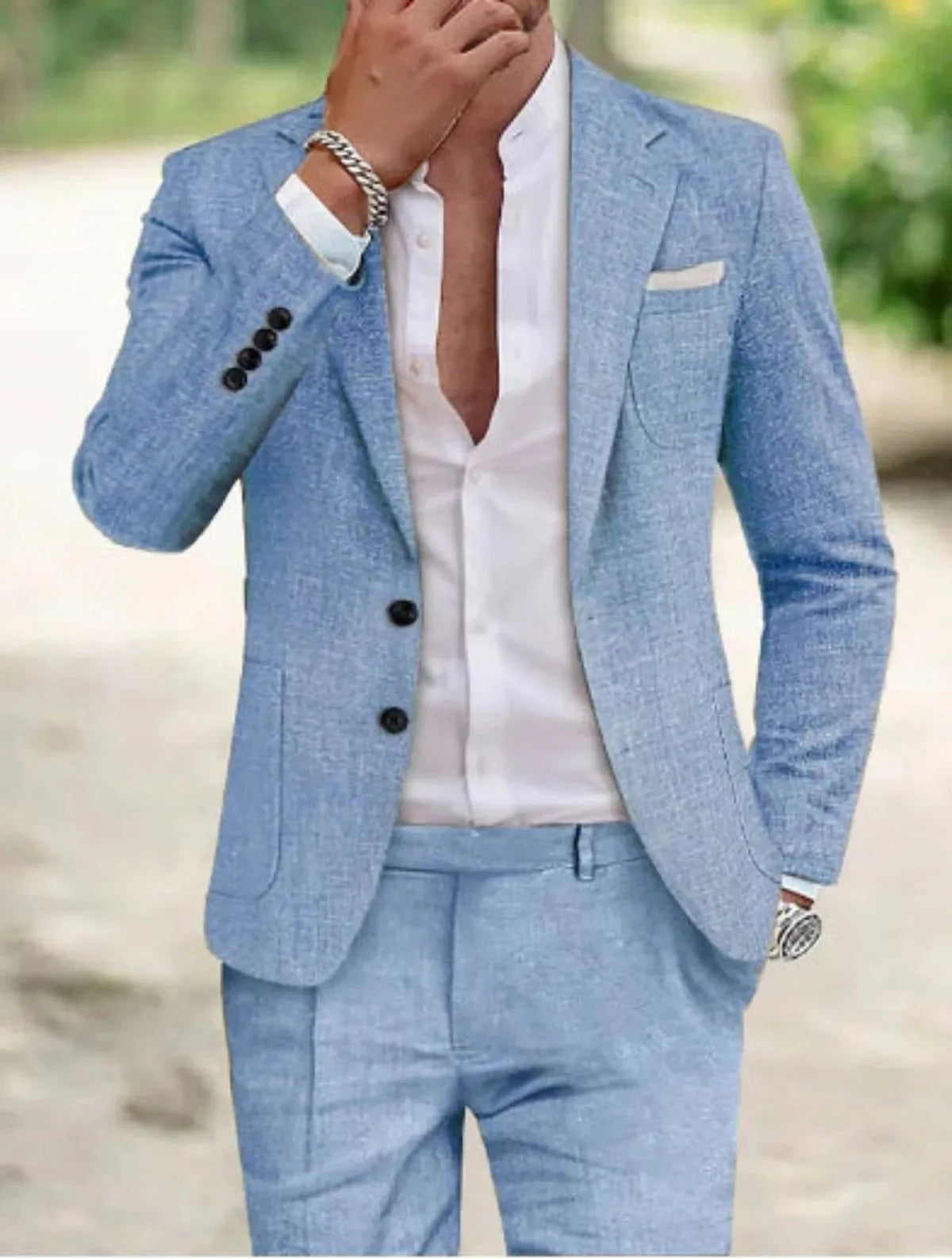 Costume deux pièces décontracté, bleu clair