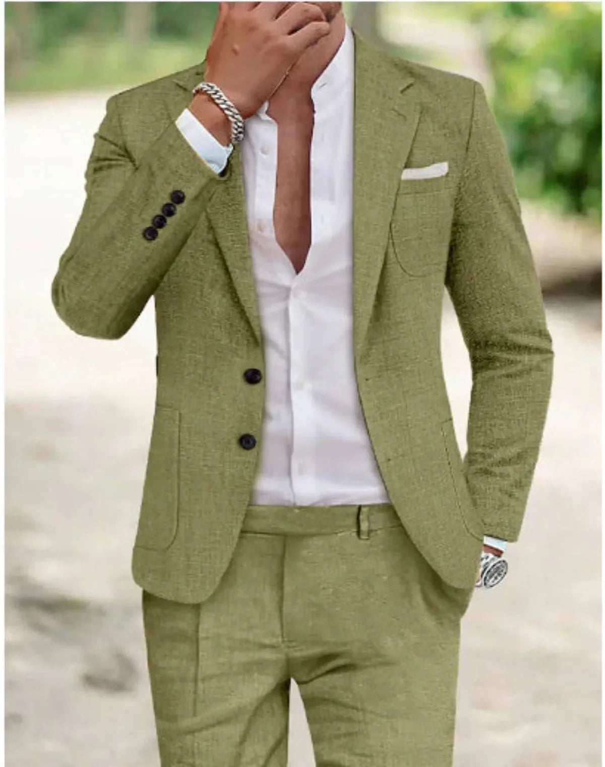Costume deux pièces décontracté, vert olive