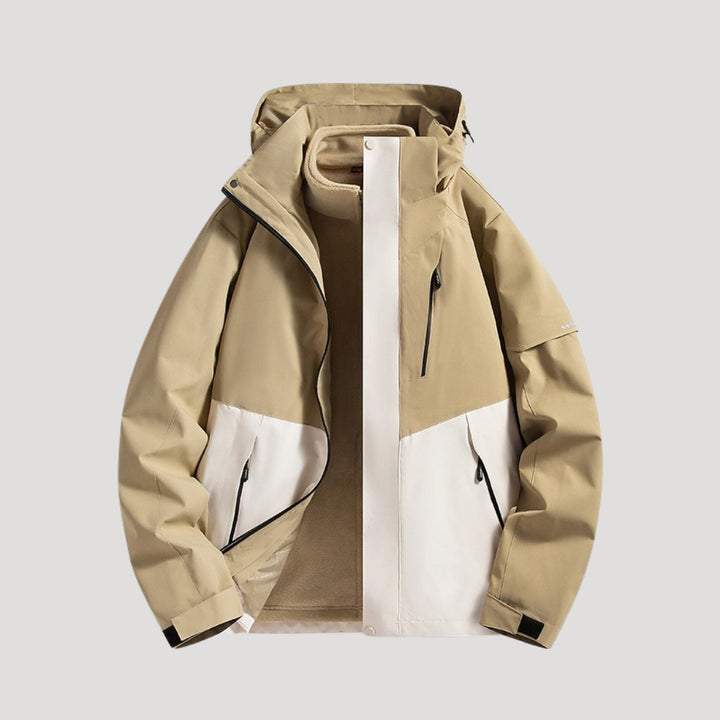 Coupe-vent à capuche, coloris beige, vu de face