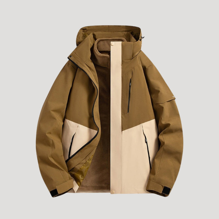 Coupe-vent à capuche, coloris marron, vu de face