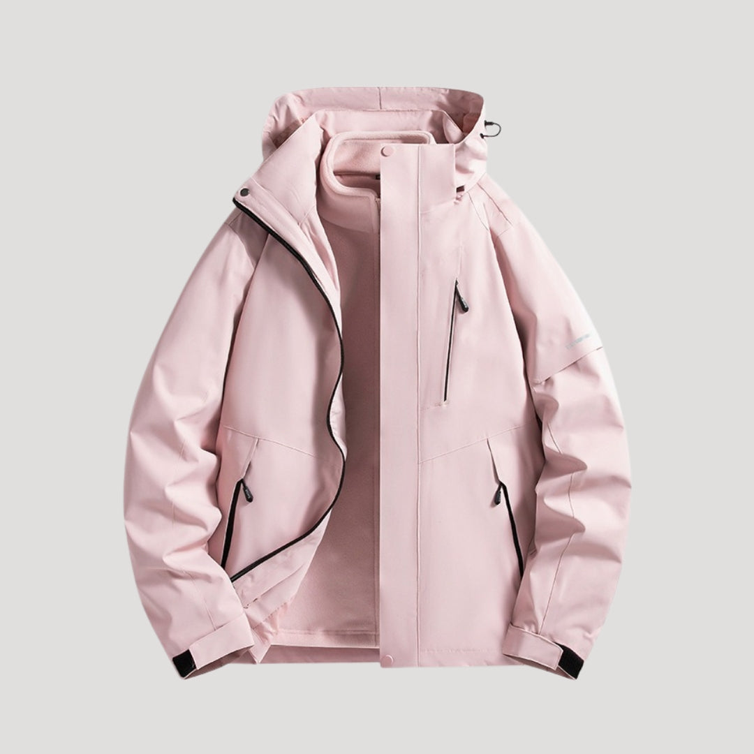 Coupe-vent à capuche, coloris rose, vu de face