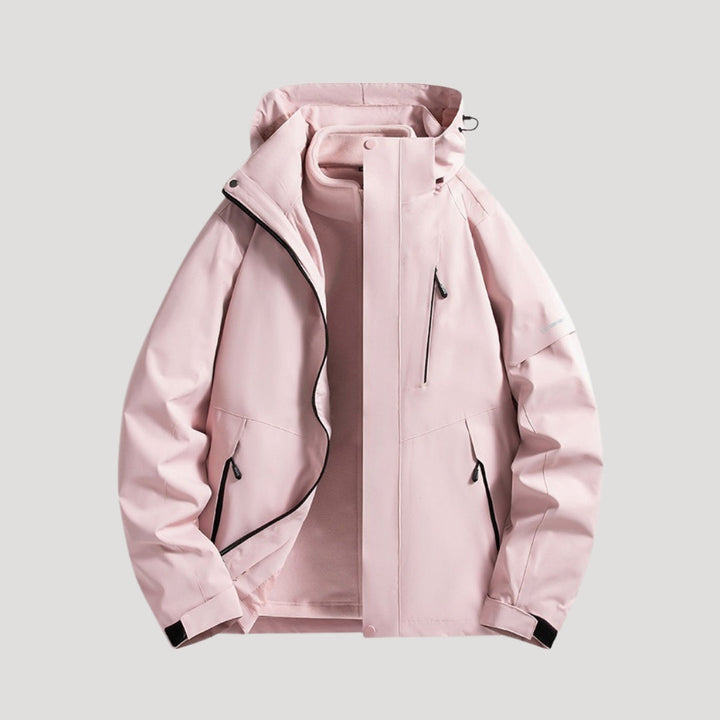 Coupe-vent à capuche, coloris rose, vu de face
