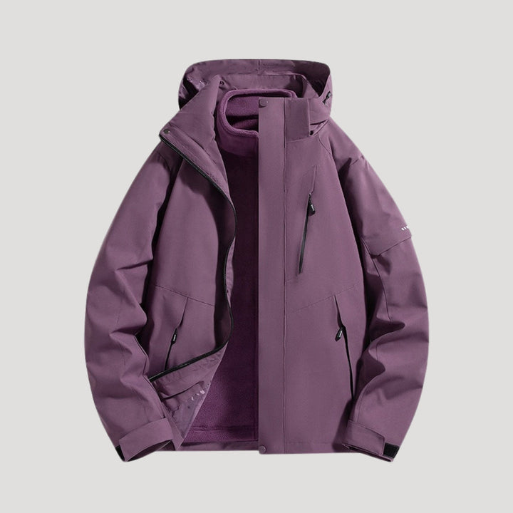 Coupe-vent à capuche, coloris violet, vu de face