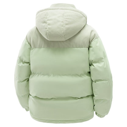 Doudoune à capuche bicolore, coloris vert clair, vue de dos