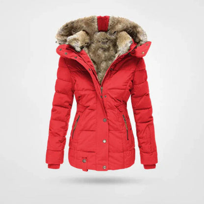 Doudoune capuche doublée cintrée, coloris rouge, vue de face