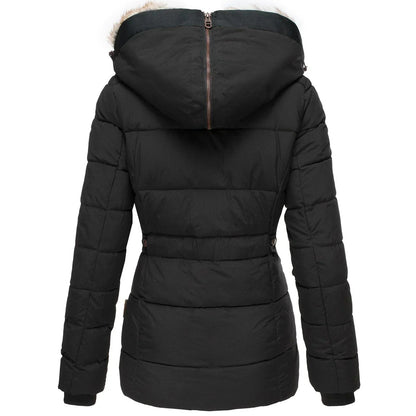 Doudoune capuche pelucheuse, coloris noir, vue de dos