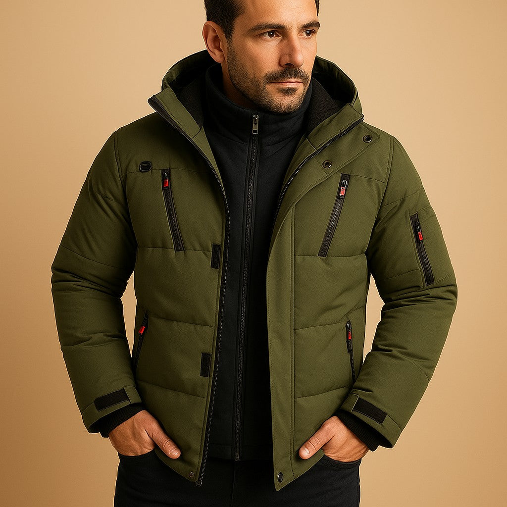 Doudoune à capuche zippée, vert olive