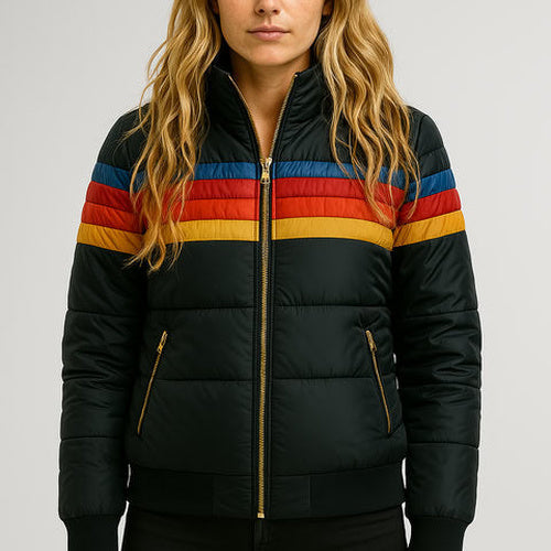 Doudoune à bandes rétro pour femme, coloris noir
