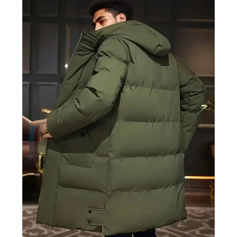 Doudoune longue à cordons, coloris vert olive, porté en tenue, vue 2