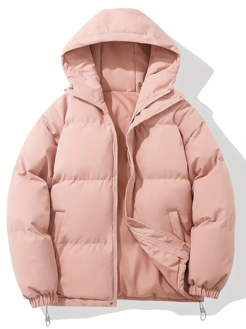Doudoune matelassée capuche pratique, coloris rose clair, vue de face