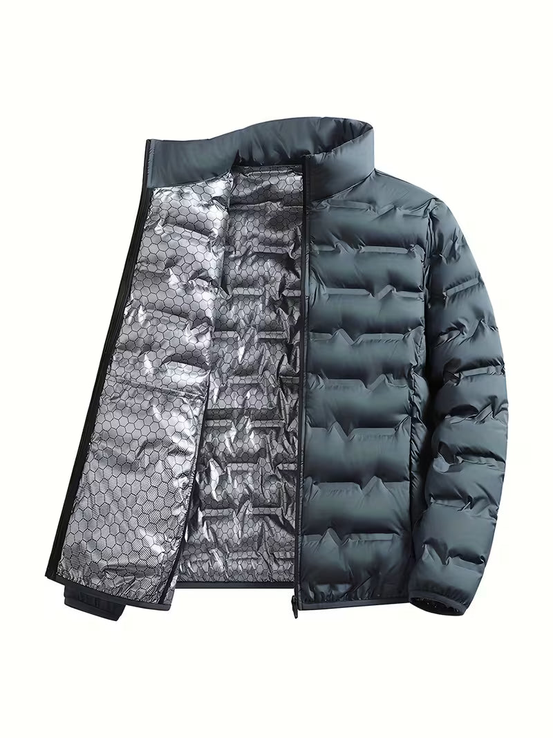 Doudoune slim multi-poches, coloris ardoise, vue de trois quarts