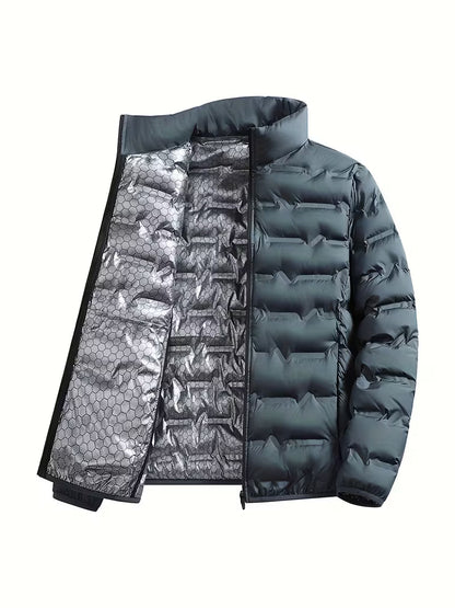 Doudoune slim multi-poches, coloris ardoise, vue de trois quarts