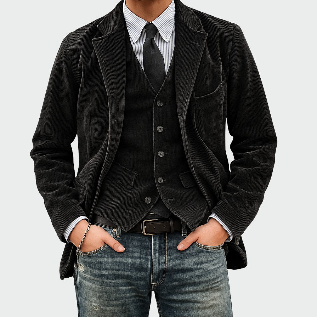 Ensemble blazer et gilet, noir