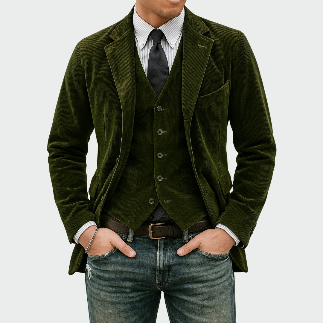 Ensemble blazer et gilet, vert foncé
