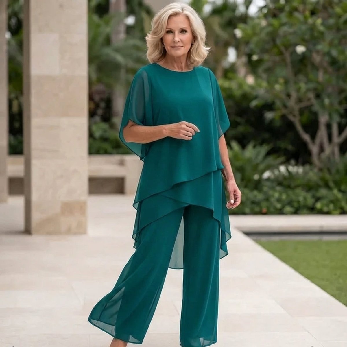 Ensemble en chiffon superposé, bleu canard