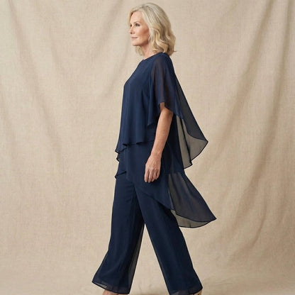 Ensemble en chiffon superposé, bleu marine, vue 4