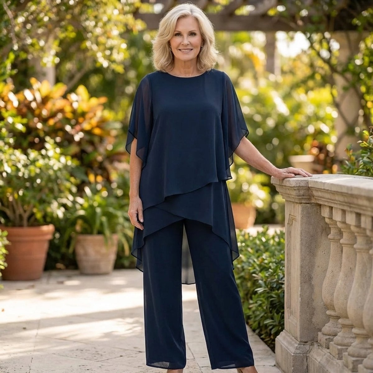 Ensemble en chiffon superposé, bleu marine, vue 8