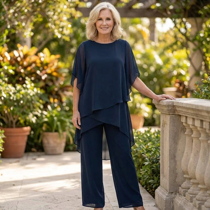 Ensemble en chiffon superposé, bleu marine, vue 8