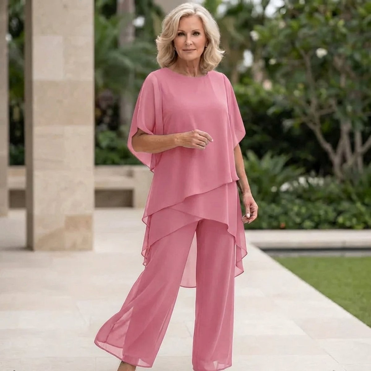Ensemble en chiffon superposé, rose