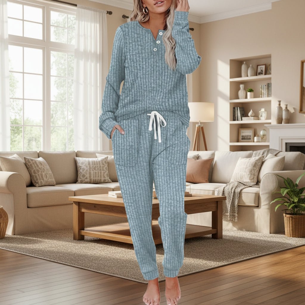 Ensemble en maille côtelée, bleu clair