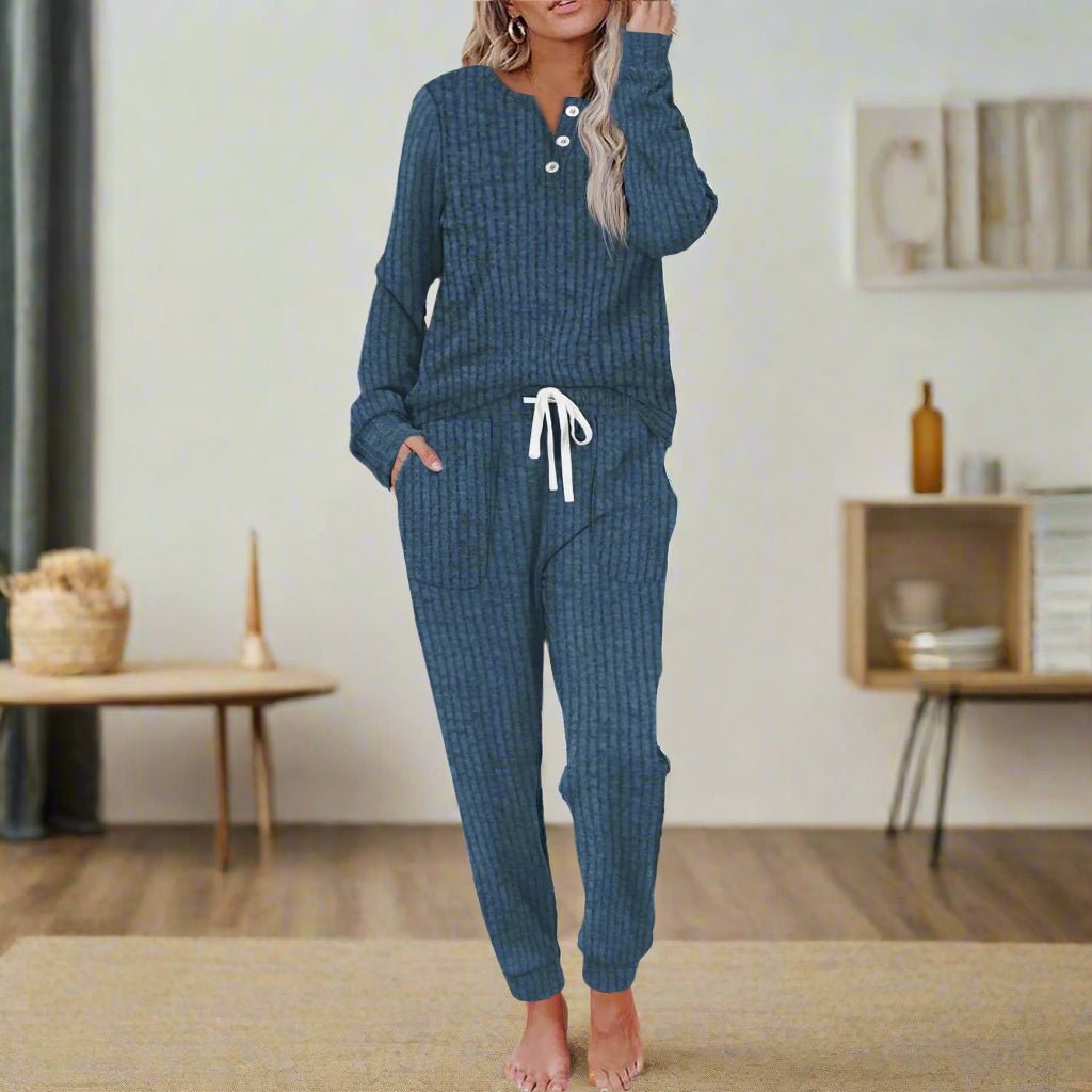Ensemble en maille côtelée, bleu marine