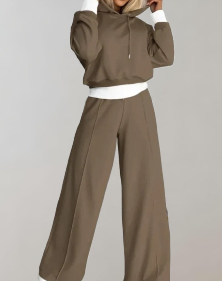 Ensemble hoodie et jogger, coloris marron, vu de face